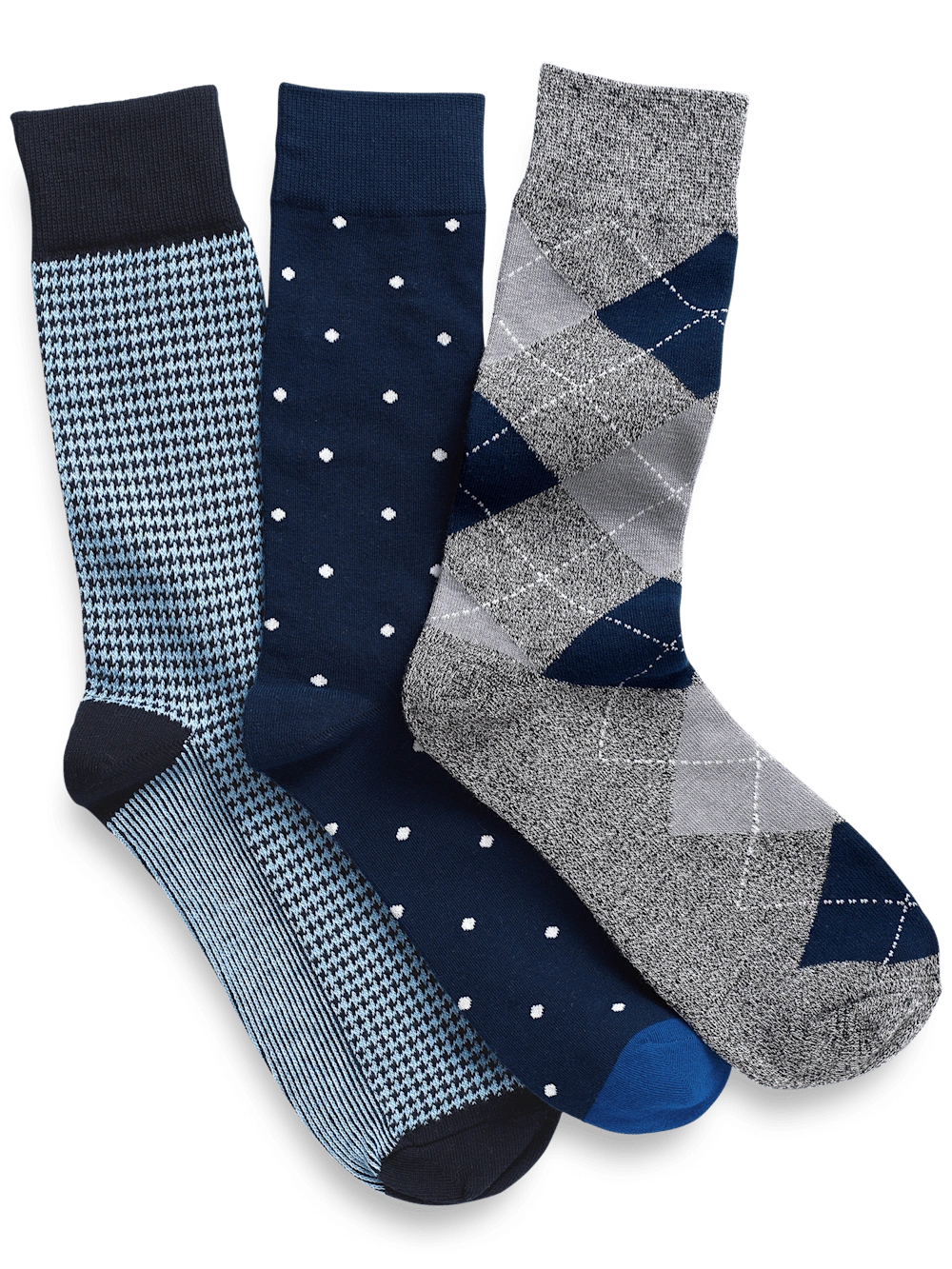 Tres pares de calcetines de algodón azul marino combinados estilo aventurero para tus pies felices.